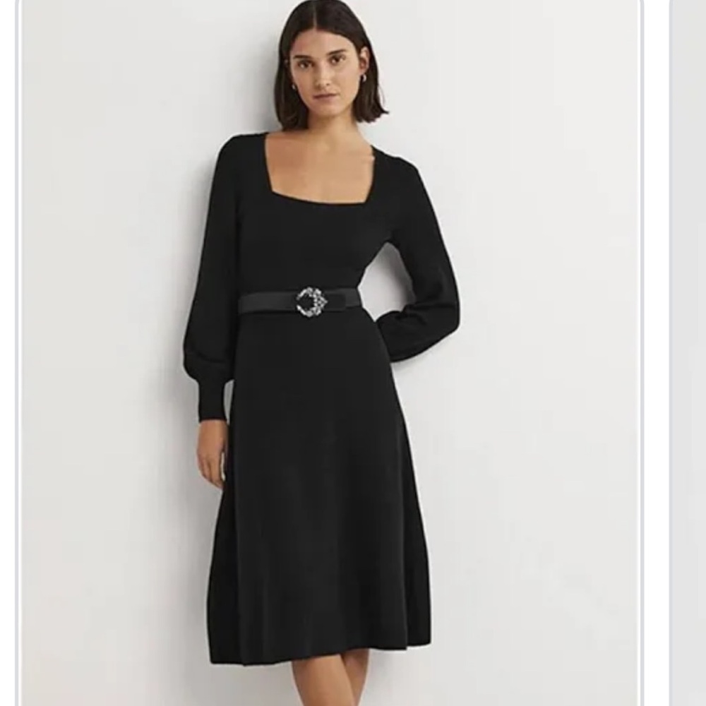 Boden Black Square Neck Long Sleeve Knit Dress Size 12